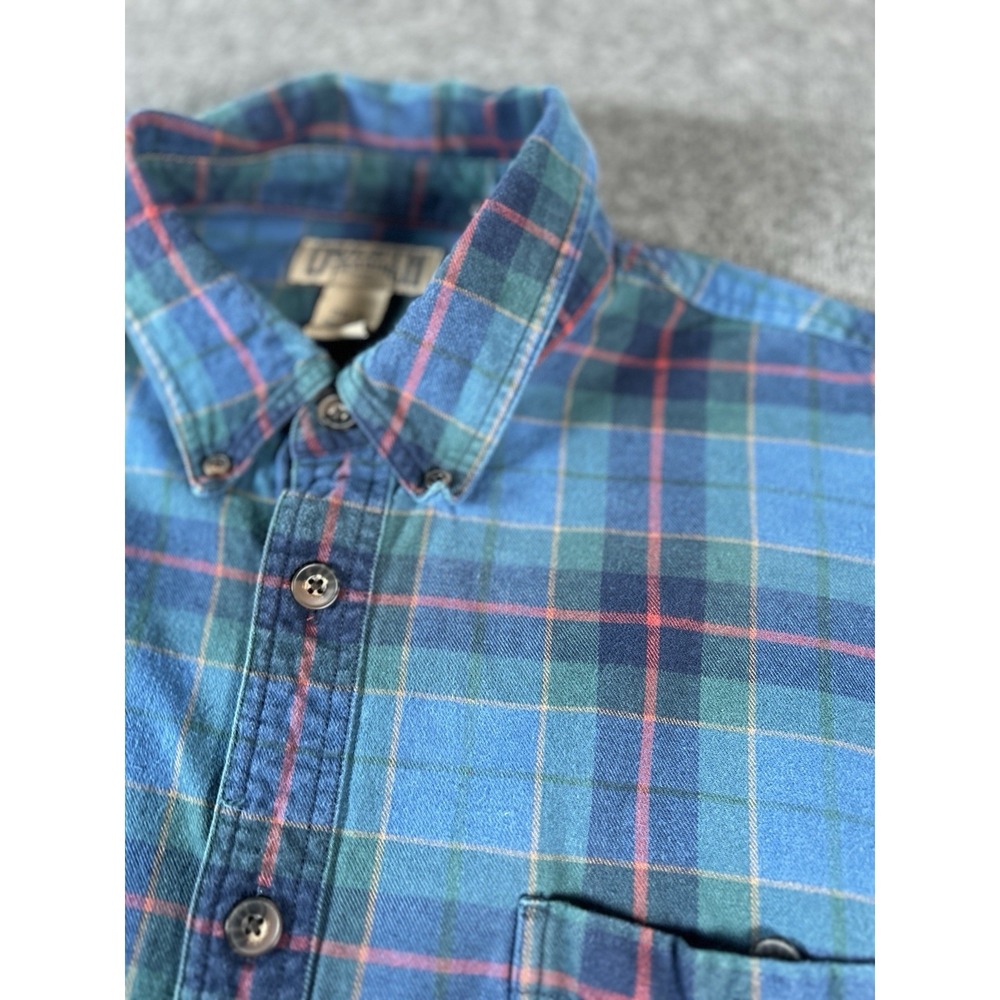 Duluth Trading Co Men 2XL Tall Blue Plaid Long Sleeve Button‎ Down Shirt Cotton
